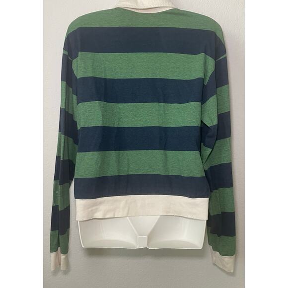 Women's Polo Style Striped Navy Blue & Green Long Sleeve Distressed Size Small - Picture 4 of 5